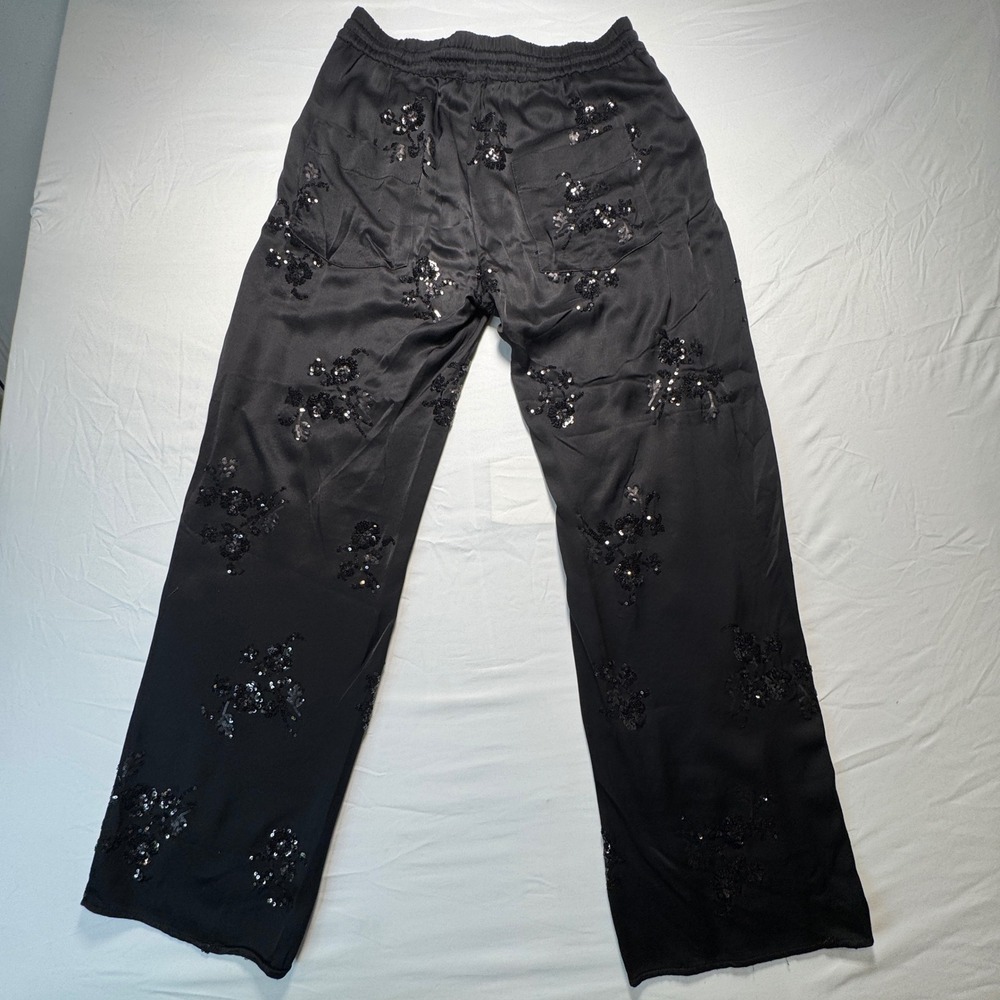 Zara Black Sequin Embroidered Satin Pajama Set Blouse Small Pants Medium Co-ord - Picture 13 of 13